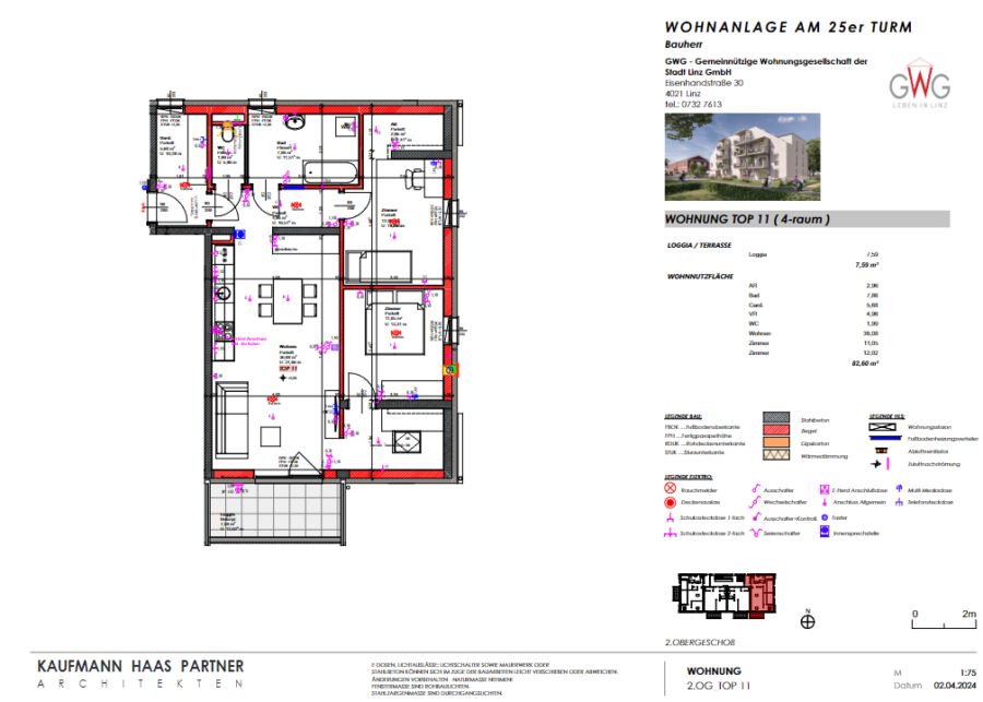 Großzügiger 3 Zimmer Neubau Familientraum mit Loggia im 2ten Stock mit Lift ***Übergabetermin August 2025*** - Wohnungsplan