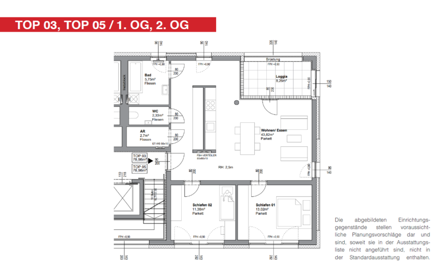 Ruhige Eigentumswohnung mit 3 Zimmern im 1ten Stock mit Lift am Stadtrand von Linz in Traumlage *Provisonsfrei* - Baubeginn: Oktober 2024 - Top 3 - Wohnungsplan