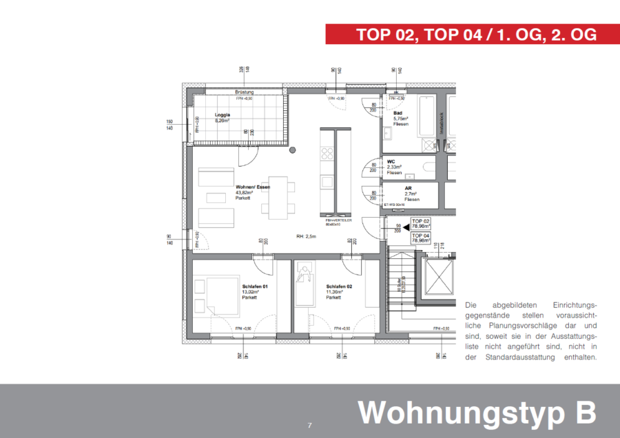 Einzigartige 3 Raum Eigentumswohnung m 1ten Stock mit Lift am Stadtrand von Linz in Traumlage *Provisonsfrei* - Baubeginn: Oktober 2024 - Top 2 - Wohnungsplan